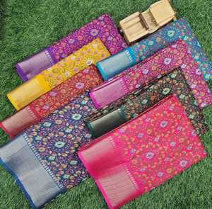 Saree en soie imprimé Dola attrayant avec bordure d'impression numérique de chemisier non cousue pour la mode indienne et pakistanaise - Product Image 1