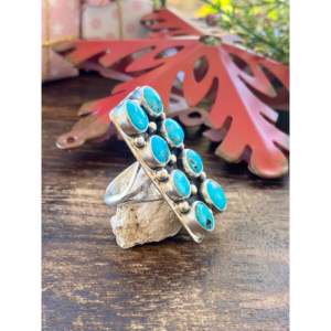 Bagues en turquoise de Kingman Navajo et argent sterling, plaquées or rose, serties clos, pour marques privées agréées 'IS' - Product Image 3