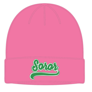 Pink Soror <b>Beanie</b> Hat Greek Sorority Womens Pink & <b>Green</b> College Sisterhood Winter Knit Stylish Casual Apparel - Product Image 5