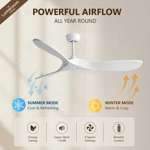 42 Inch Nordic <b>Ceiling</b> <b>Fan</b> Without Light White Finish with 3 Solid Wood Blades and <b>Remote</b> <b>Control</b> for Bedroom Living Room - Product Image 2