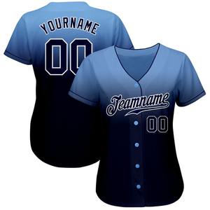 Authentique Fade Fashion Baseball Jersey Personnalisé Bleu Clair Marine-Blanc Imprimé Sportswear - Product Image 4