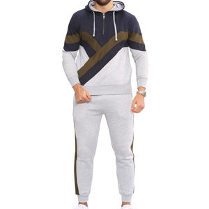 Pull à capuche confortable et respirant en polyester/coton coupe ajustée Survêtement à demi-fermeture éclair avec logo personnalisé pour hommes - Product Image 4