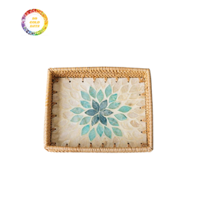 Plateau en rotin écologique avec incrustation de nacre-Plateau de service décoratif fait main pour la maison, l'hôtel ou les cadeaux - Product Image 1