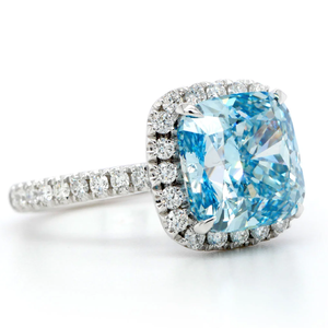 2.00ct Lab Grown Fancy Intense Blue Diamond Halo Solitaire avec bague d'assent Bague de fiançailles et de mariage en or blanc 14 carats - Product Image 3