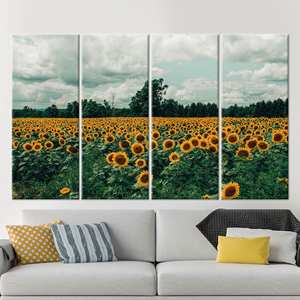 ภาพพิมพ์ทิวทัศน์ทุ่งทานตะวันสำหรับแขวนผนัง - งานศิลปะบนผ้าใบกรอบทอง,4P: ห่อหุ้มแบบแกลเลอรี - Product Image 1