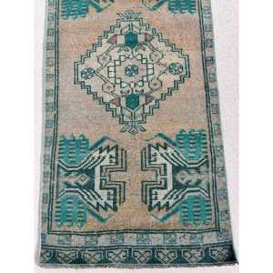 Alfombra Turca Vintage de 1.6x3.2 pies, Alfombra Pequeña, Alfombra de Lana Azul - Product Image 4