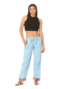 Ensemble de pyjama en coton népalais authentique pour femmes, vêtements de nuit confortables et confortables, pantalons de détente tissés à motif solide pour la vie - Product Image 3