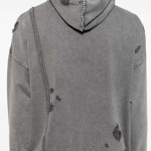 Nouveau style – Sweat à capuche déchiré pour homme, printemps, en polyester/coton, avec appliques, streetwear, haute qualité, épaules tombantes - Product Image 4