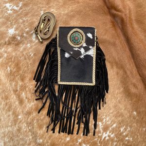 Venta caliente 2024 pelo hecho a mano en cuero de vaca gran bolso bandolera móvil para mujeres occidental cuero genuino Concho monederos para Teléfono Celular - Product Image 2