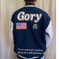 Großhandel Navy & White Wolle Leder Varsity Letterman Jacke College & University Maßge schneiderte Logos Chenille Stick jacke