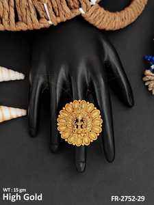 Bagues de doigt de temple en or élevé exquis bijoux ethniques indiens traditionnels faits à la main pour les mariées, les festivals et les spéciaux - Product Image 4