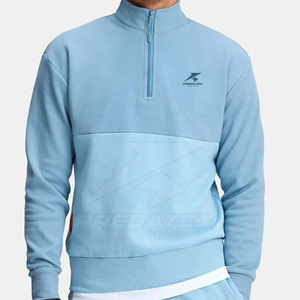 Pull confortable à quart de fermeture éclair en coton mélangé dernier style de chandail à quart de fermeture éclair à port personnalisé - Product Image 2