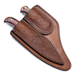 طقم سكاكين متعددة الوظائف مصنوعة من الفولاذ الدمشقي بدرجة صناعية مع مقبض ميكارتا فريد وغمد جلدي منقوش - Product Image 5