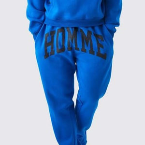 Men's Casual Hooded Polyester/Cotton <b>Blend</b> Fleece Jogger Set Solid Pattern Tracksuit Custom Logo Printed Eco-Friendly Windproof - Product Image 2