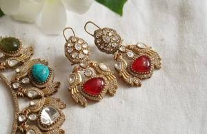 Indian Jewellery <b>Gold</b> Plated Designer Polki Necklace <b>Set</b> with Earrings Bridal <b>Jewelry</b> for Wedding & Party Celebration - Product Image 3