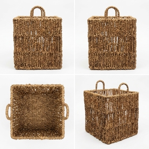 Natural Hand Woven Seagrass Water Hyacinth Square Storage <b>Basket</b> Arch Handle <b>Cube</b> Shelf Organizer Setup Decor Pure Art Design - Product Image 3