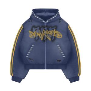 Rhinestone Hoodie Streetwear Oversized Hip Hop Hoodie Hombres Graffiti Print Zip Up Hoodies - Product Image 3