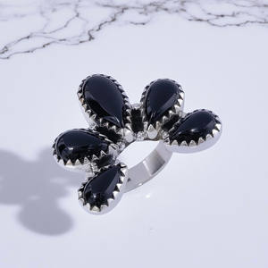 <b>Black</b> Onyx Gemstone Silver Ring Pear Shape Silver Rings Fine Jewelry - Product Image 2