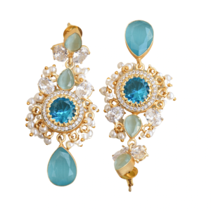 Natural Brass Drop <b>Earrings</b> Premium Zircon Raw Natural Stone Design High Polish Gold Plated Fashion Forward Style Bulk Export - Product Image 5