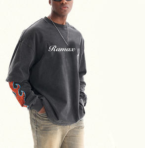 Vintage Boxy Fit Acid Wash <b>T</b>-<b>Shirt</b> for Men 260gsm <b>Thick</b> Cotton Custom Full Street Wear Blank Distressed <b>T</b>-<b>shirts</b> Knitted Print - Product Image 1