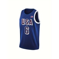 Maillot de basket-ball brodé USA 6 pour hommes Style petit ami respirant Gym débardeur 3D sans manches vêtements de sport confortable pour hommes
