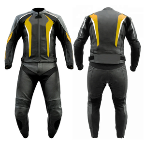 Custom Motorbike 1 Pc Black/Yellow Cowhide Leather Racing Protective Suit For Men CE Armored Protected Leather Motorcycle Suit - Product Image 1