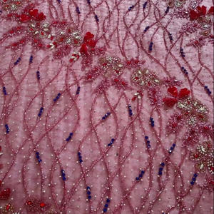 Meilleur prix 100% Polyester tissu perlé de luxe avec Zircon fait à la main fournisseur indien tissé motif de maille fabrication de vêtements de mariage - Product Image 1