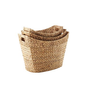 Ensemble de 3 paniers en jacinthe d'eau rectangulaires tissés par injection en fibre naturelle Boîtes de rangement écologiques de 10 à 20 litres de style bohème - Product Image 3