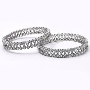 Modern Luxury Ethnic Style Women's Wedding Reverse AD Brass Silver Plated Rhodium <b>Bangles</b> <b>Set</b> - Product Image 2