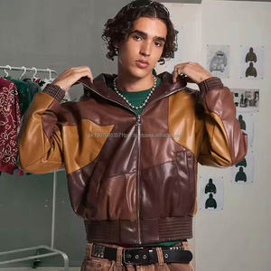 Vestes en cuir PU synthétique pour hommes, personnalisées, avec logo brodé et appliqués, coupe-vent, zippées, style baseball, pour l'hiver - Product Image 3