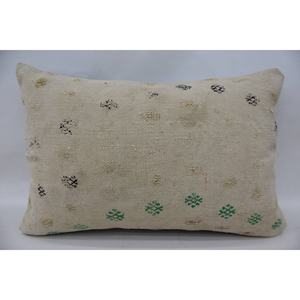 Floral Woven Wool <b>Bolster</b> <b>Pillow</b> 16x24 Inch Beige Cushion Embroidered Vintage Non-Slip Eco-Friendly Removable Decorative - Product Image 4