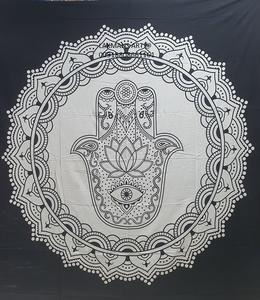 Nueva decoración de habitación Hamsa colores negros sábanas de algodón impresas/tapiz para colgar en la pared al por mayor de La India - Product Image 1