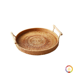 Cesta de bandeja de ratán Cesta decorativa redonda hecha a mano ecológica para almacenamiento de alimentos y servicio de Vietnam - Product Image 1