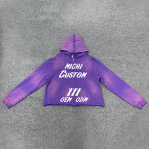 Sudadera con Capucha Negra Unisex Personalizada con Pedrería, Sudadera de Algodón Extra Grande, Sudadera Corta con Bordado Desgastado, Fabricante de Sudaderas con Capucha Decoloradas por el Sol - Product Image 1