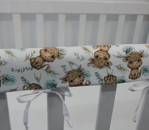 Cubierta de riel de cuna Highland Cows Almohadilla de dentición Hecho a mano 100% Tela de algodón - Product Image 2