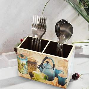 ที่วางช้อนไม้พิมพ์ลายประหยัดพื้นที่สำหรับวางบนเคาน์เตอร์ ที่วางช้อนไม้พิมพ์ลายด้วยมือแบบดั้งเดิมสำหรับตกแต่งบ้าน - Product Image 5