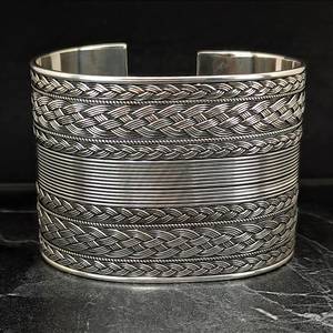 Handmade 925 Sterling <b>Silver</b> Indian Weave Patterned <b>Cuff</b> <b>Bracelet</b> Fashionable Fashion Accessory - Product Image 2