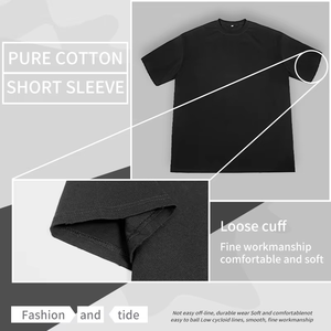 T-shirt court unisexe avec logo personnalisé sérigraphie 100% coton épais noir bleu décontracté 180 grammes en vrac épaule tombante - Product Image 2