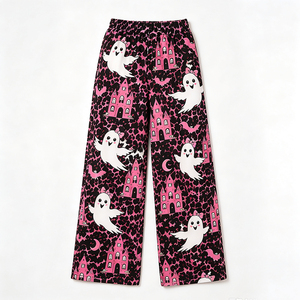 Pantalon droit pour femme à imprimé léopard, motif fantôme et citrouille, taille élastique, décontracté et ample, style automne, écologique - Product Image 6