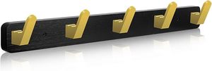 Long Black Wood Coat Rack With <b>Gold</b> Literary Rustic <b>Hooks</b> <b>Wall</b> Mount Entryway Hanging Coat <b>Hook</b> for Clothing - Product Image 5