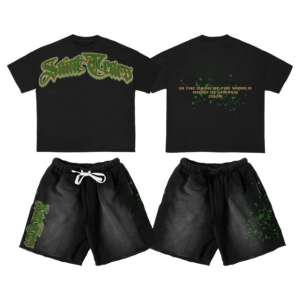 Ensemble T-shirt et short de sport d'été pour homme, tricoté uni, style urbain, avec lettres imprimées et effet froissé, qualité supérieure, vente en gros - Product Image 1