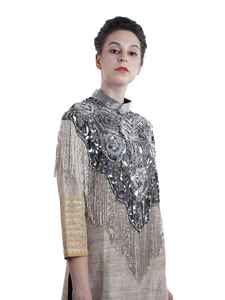 Glamour fait à la main argent paillettes perlées Ponchos Capes femmes taille libre élégant nouvel an nouveau Style broderie - Product Image 2