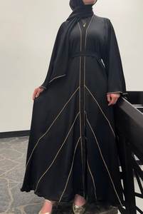 Abaya longue en soie de luxe, design diamant, anti-rides, faite à la main, avec hijab gratuit, vêtements islamiques élégants sur mesure pour adultes - Product Image 5