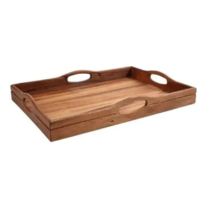 Plateau rectangulaire en bois élégant, durable et écologique, portable, décoratif, pour le rangement des aliments, du thé, des couverts, des fruits, pour la maison et la cuisine - Product Image 1