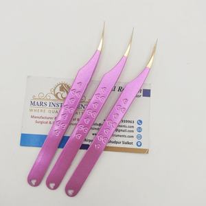Pince à épiler d'extension de cils en acier inoxydable en forme de dauphin couleur rose avec pince à épiler greffée à cils à pointe dorée - Product Image 4