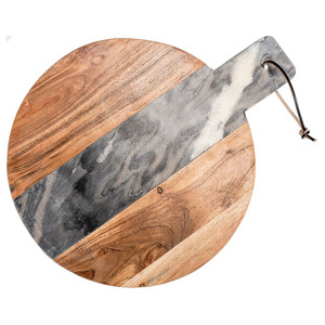 Planche à découper en marbre gris de haute qualité avec accessoire de cuisine en bois incrusté de laiton - Product Image 3