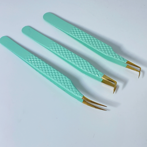 Pinzas de extensión inclinadas de acero inoxidable, aplicador de pestañas, color verde claro y dorado, venta al por mayor - Product Image 2