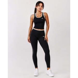 Leggings de punto Accelerate - Leggings de compresión negros de cintura alta para mujer, mallas deportivas negras de longitud completa con raya lateral - Product Image 4