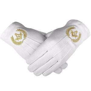Master Mason Blue Lodge Guantes Algodón blanco con cuadrado dorado y brújula 2025 Masonic Regalia Freemasons Guantes OEM con servicio - Product Image 1