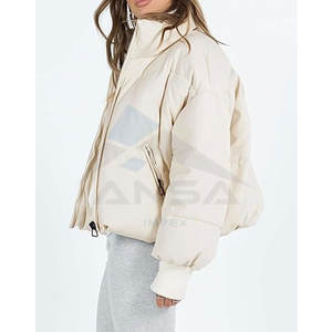 Blouson matelassé oversize pour femme, blouson matelassé oversize court, manteau d'hiver matelassé, vêtement d'extérieur chaud et tendance, beige - Product Image 3